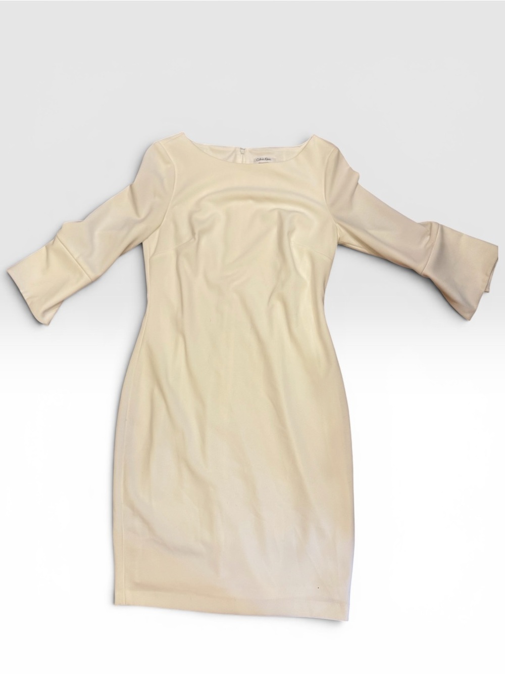 Calvin Klein Cream Long-Sleeve Sheath Midi Dress - Picture 2 of 4